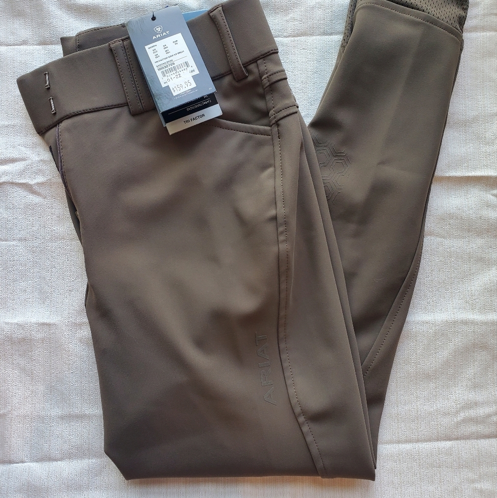 NWT Ariat Pro Tri Factor Knee Patch Breeches in Banyan Bark
